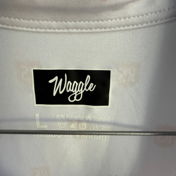 Waggle Golf Polo Shirt Mens‎ Large White Pink RS Shield Pattern Short Sleeve - Picture 4 of 7